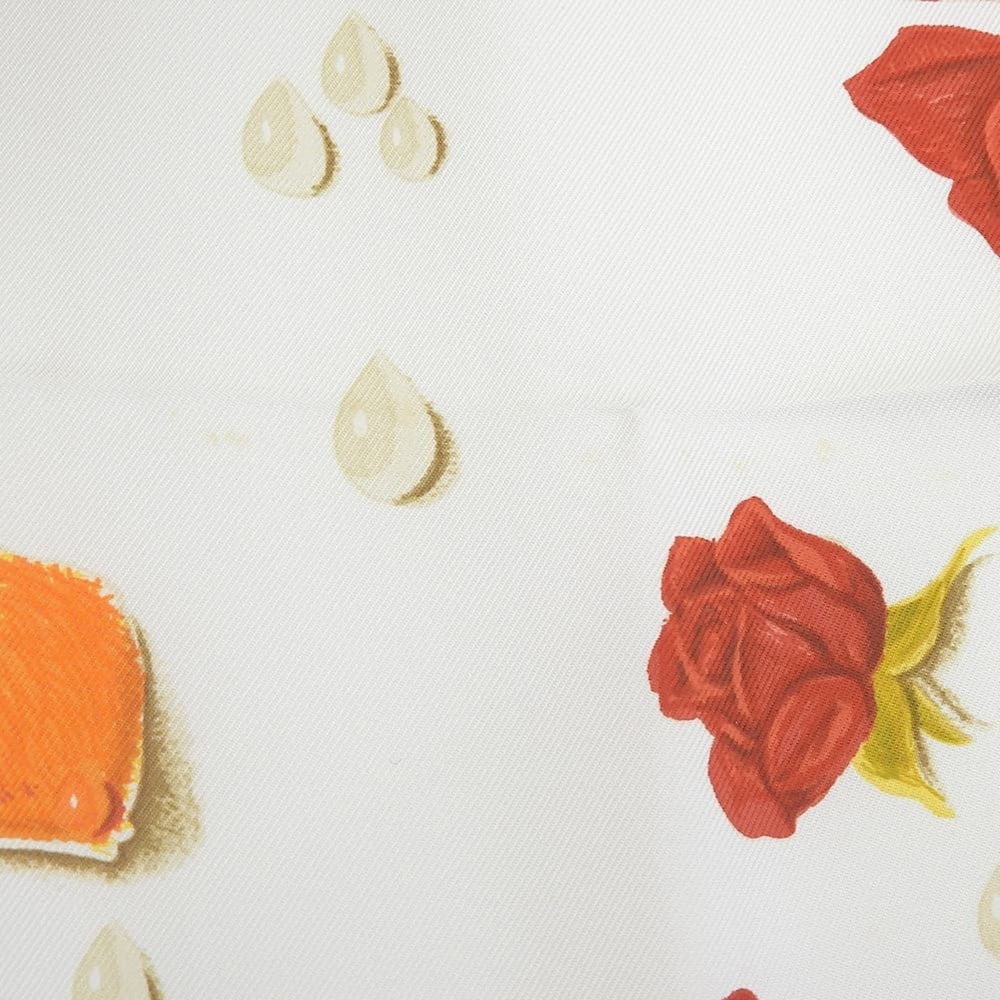 Hermes Carre 90 LA ROSEE (Rose Drop) Scarf/Muffler, Silk, Light Beige, Orange... - Picture 7 of 9